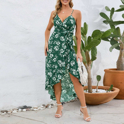 Women's Irregular Cut Floral Strap Dress - ChoreGirl