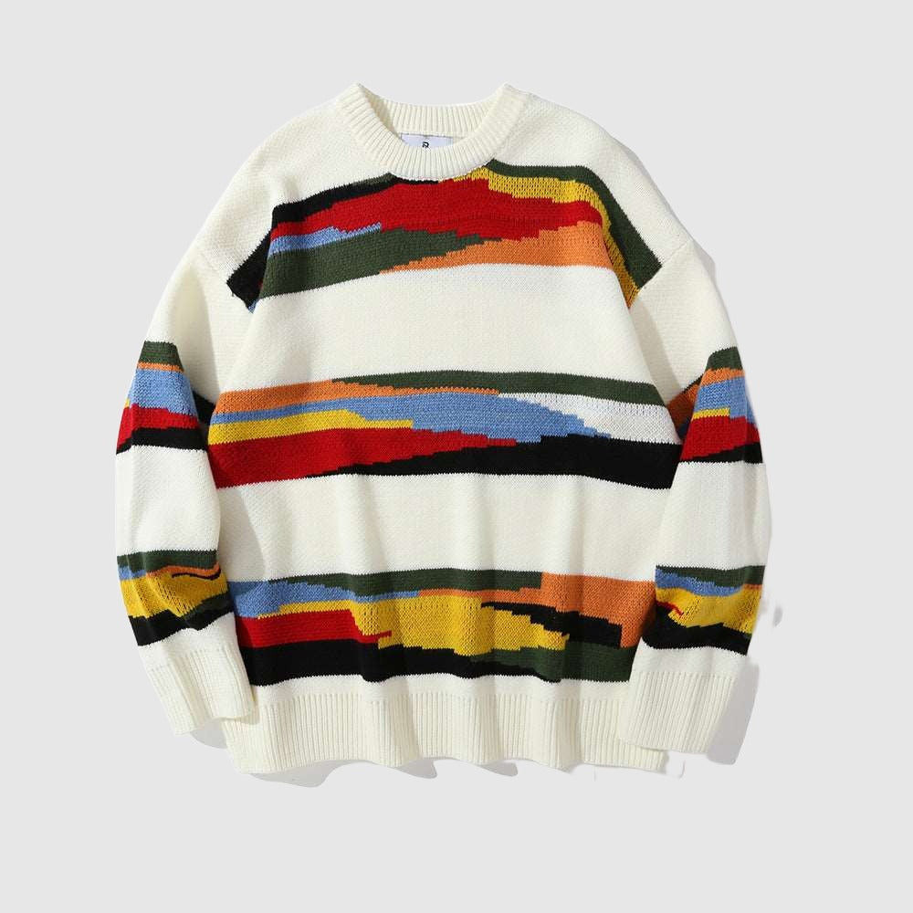 Men's Contrast Color Striped Knitted Jumper - ChoreGirl