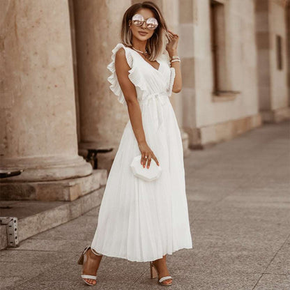 Women's Elegant Ruffle Sleeve Slim Fit Chiffon Dress - ChoreGirl