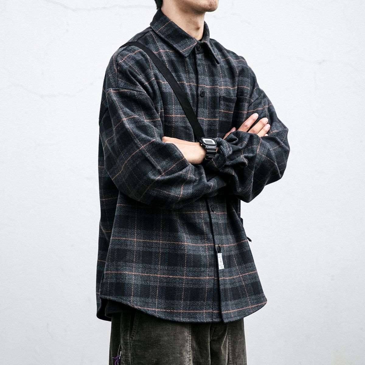 Men's Retro Pattern Long Sleeve Plaid Button-up Shirt - ChoreGirl
