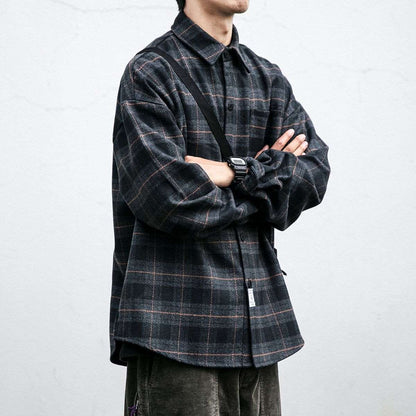 Men's Retro Pattern Long Sleeve Plaid Button-up Shirt - ChoreGirl