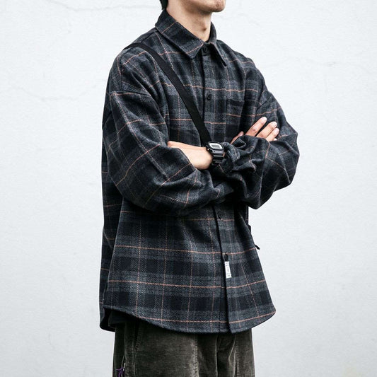 Men's Retro Pattern Long Sleeve Plaid Button-up Shirt - ChoreGirl