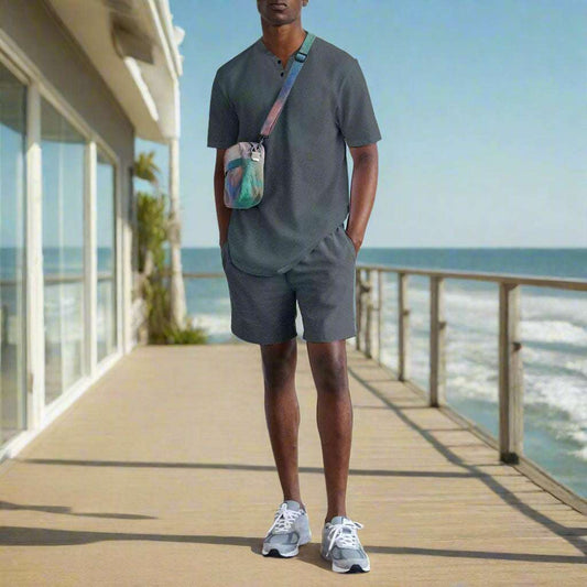 Men's Imitation Cotton And Linen Short Sleeved T-Shirt and Shorts Outfit Set - ChoreGirl