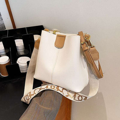 Women's French Minority Design Simple Wide Shoulder Strap Bucket Bag - ChoreGirl