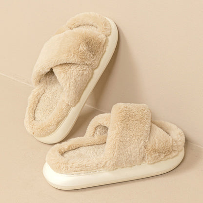 Women's Fashion Cross Fluffy Slippers - ChoreGirl