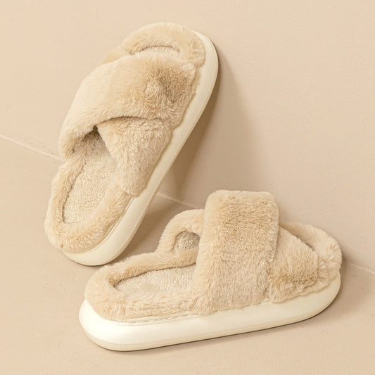 Women's Fashion Cross Fluffy Slippers - ChoreGirl
