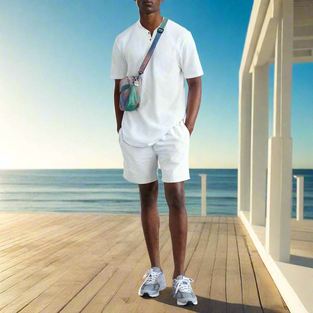 Men's Imitation Cotton And Linen Short Sleeved T-Shirt and Shorts Outfit Set - ChoreGirl