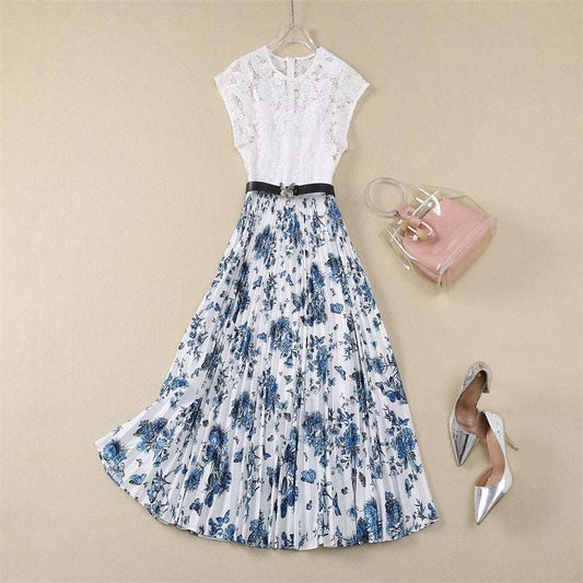 Women's Crocheted Flower Stitching Swing Dress - ChoreGirl
