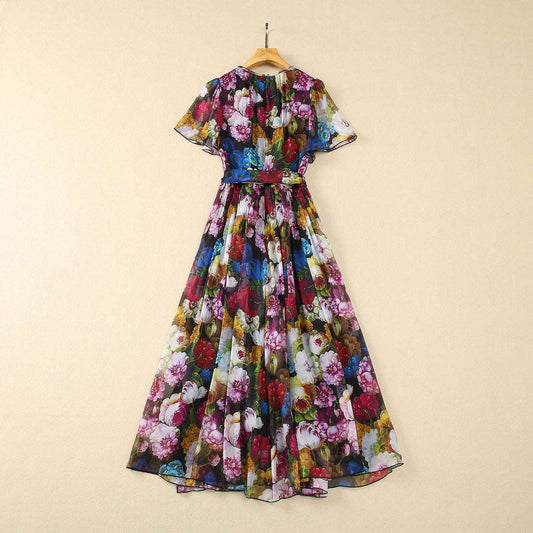 Women's Large Skirt Front Pleated Silk Chiffon Dress - ChoreGirl