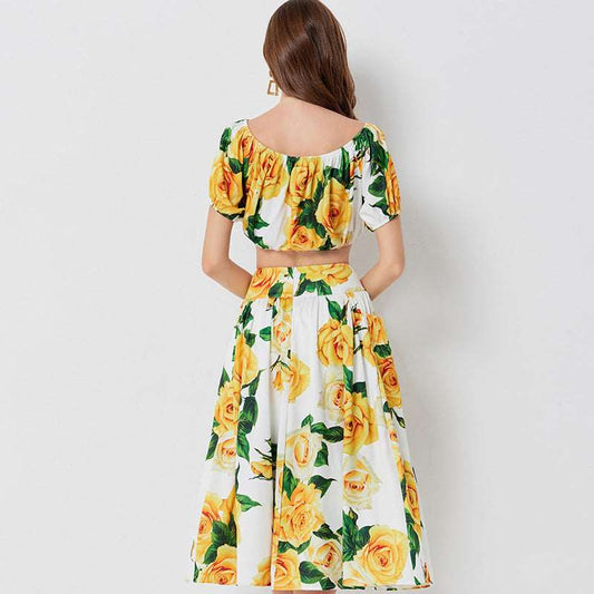 Women's High Waist Clinch Skirt and Top Two-piece Outfit Set - ChoreGirl