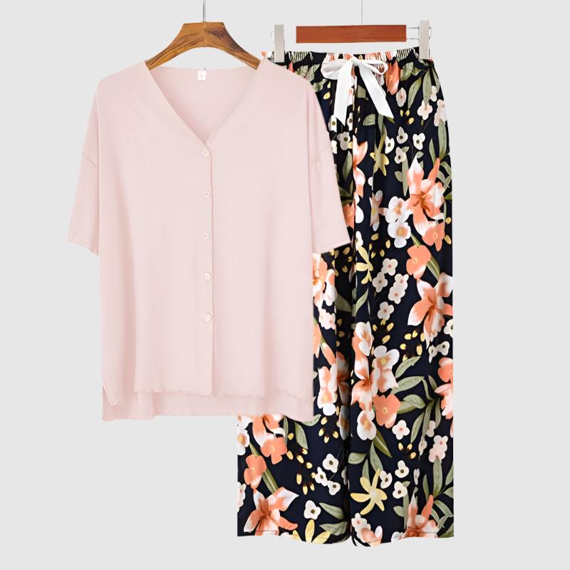 Women's Modal Thin Cotton Silk Pajamas, Loungewear Set - ChoreGirl