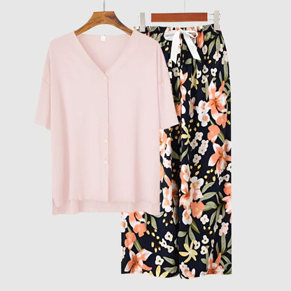 Women's Modal Thin Cotton Silk Pajamas, Loungewear Set - ChoreGirl