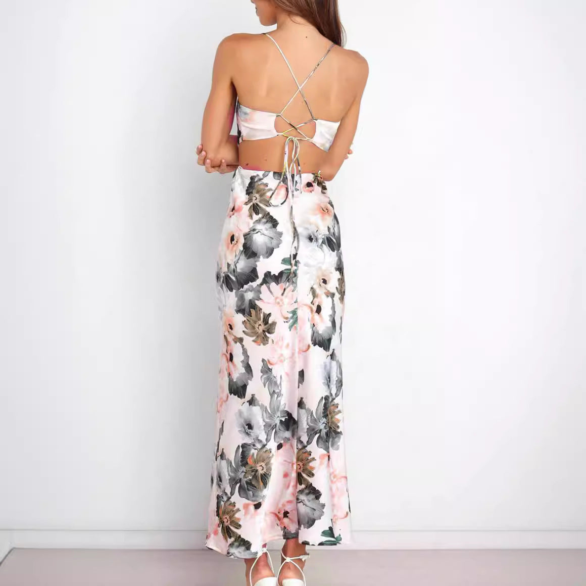 Women's Lace-up Back Satin Dress - ChoreGirl