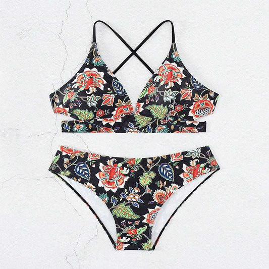 Women's Floral Tie-neck Triangle Two-piece Swimsuit - ChoreGirl