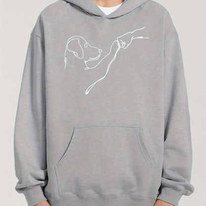Unisex Casual Dog And Man Printed Hoodie - ChoreGirl