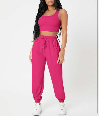 Women's Casual Basics Round Neck Knitted Top and High Waist Pants Outfit Set - ChoreGirl