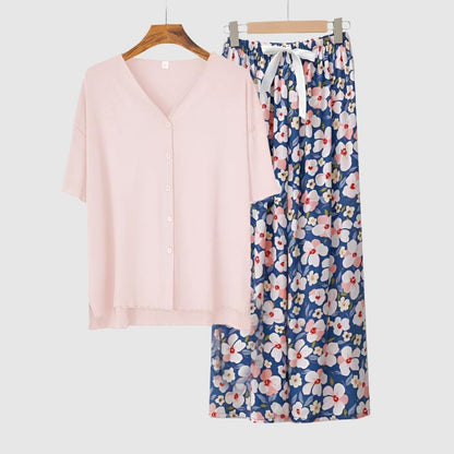 Women's Modal Thin Cotton Silk Pajamas, Loungewear Set - ChoreGirl