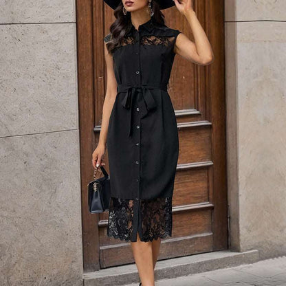 Women's Fashion Lace Shirt Dress - ChoreGirl