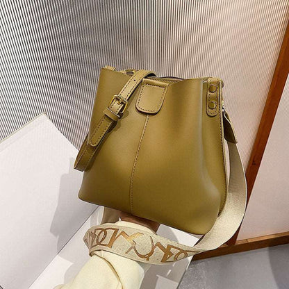 Women's French Minority Design Simple Wide Shoulder Strap Bucket Bag - ChoreGirl