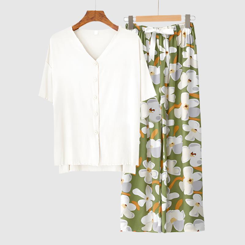 Women's Modal Thin Cotton Silk Pajamas, Loungewear Set - ChoreGirl