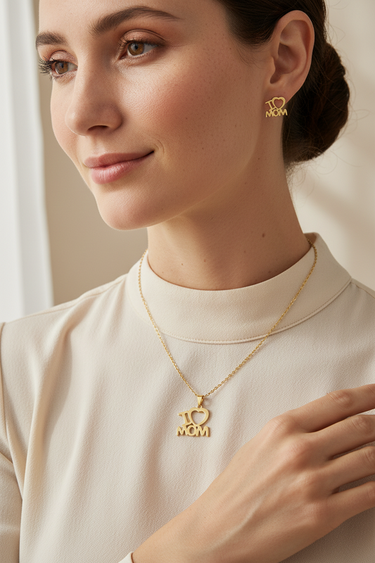 Elegant I Love Mom Jewelry Set - Necklace & Earrings