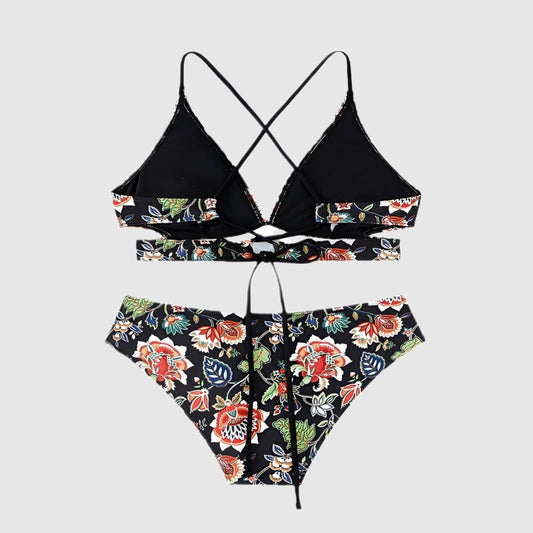 Women's Floral Tie-neck Triangle Two-piece Swimsuit - ChoreGirl