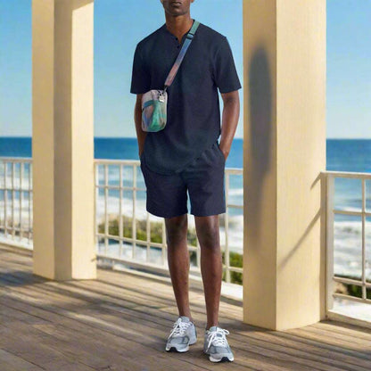 Men's Imitation Cotton And Linen Short Sleeved T-Shirt and Shorts Outfit Set - ChoreGirl