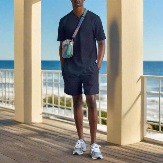 Men's Imitation Cotton And Linen Short Sleeved T-Shirt and Shorts Outfit Set - ChoreGirl