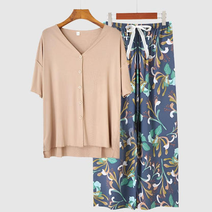 Women's Modal Thin Cotton Silk Pajamas, Loungewear Set - ChoreGirl