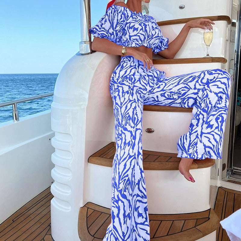 Women's Off-shoulder Short-sleeved Top and Pants Two-piece Outfit Set - ChoreGirl