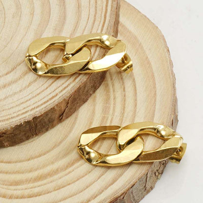 Women's Irregular 18K Gold Titanium Steel Chain Style Earrings - ChoreGirl