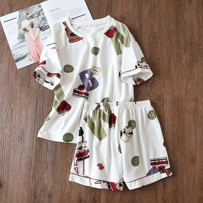 Women's Cotton Short Sleeved Shirt and Shorts Two-Piece Pajamas Set - ChoreGirl