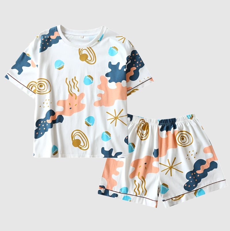 Women's Cotton Short Sleeved Shirt and Shorts Two-Piece Pajamas Set - ChoreGirl