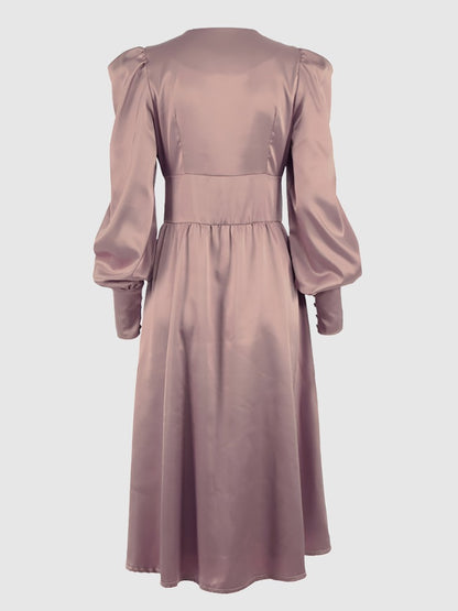 Women's Elegant Single Breasted High Waist Satin Long Dress - ChoreGirl