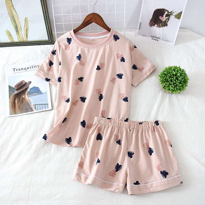 Women's Cotton Short Sleeved Shirt and Shorts Two-Piece Pajamas Set - ChoreGirl