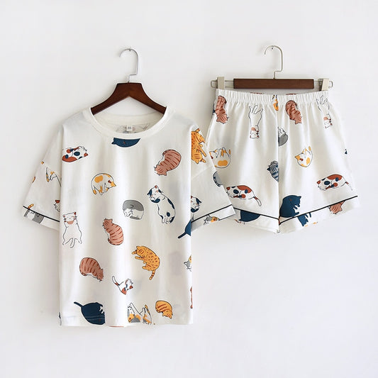 Women's Cotton Short Sleeved Shirt and Shorts Two-Piece Pajamas Set - ChoreGirl