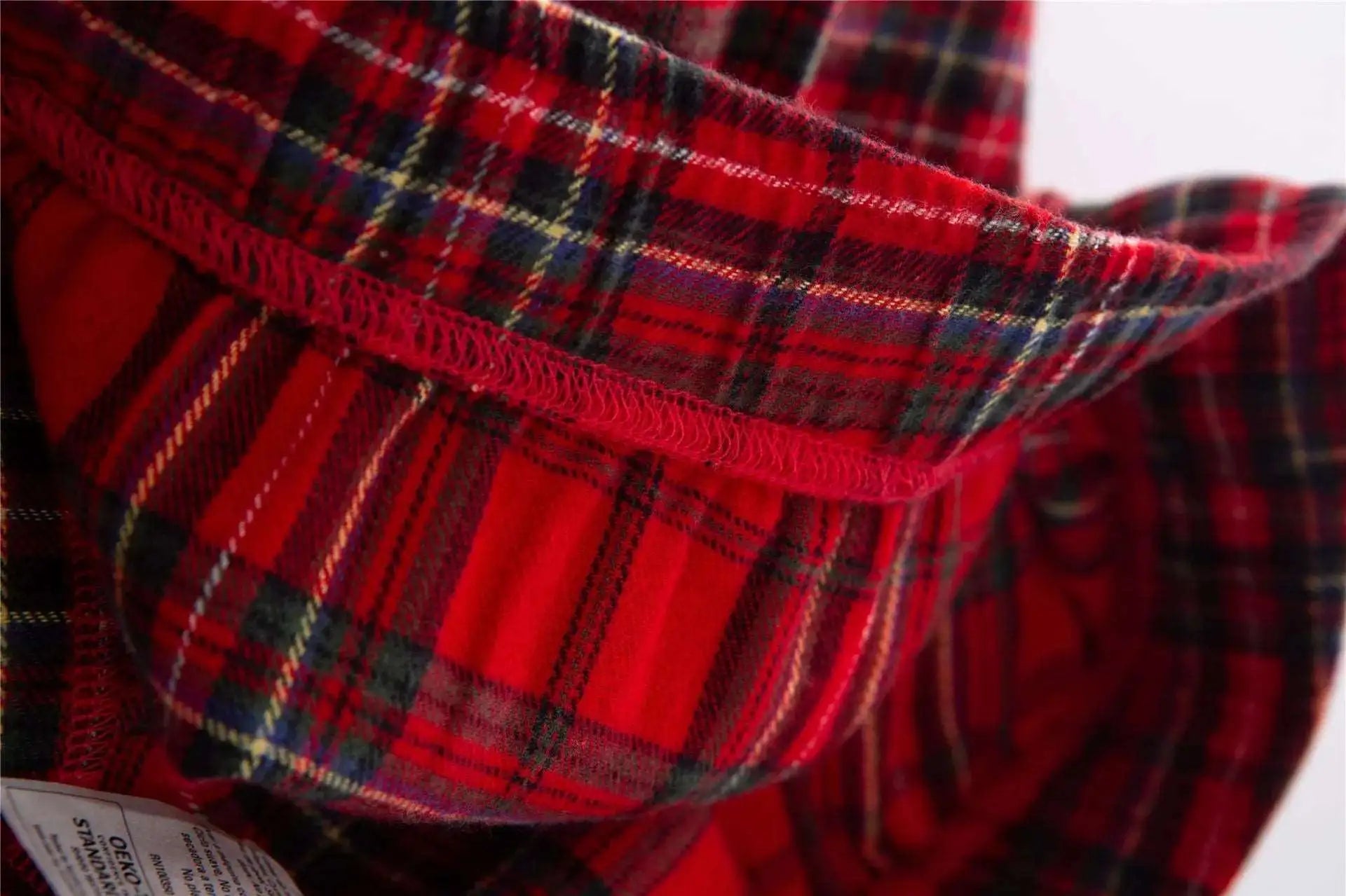 Unisex Couple Red Plaid Loose Long Sleeves Flannel Pajamas Set - ChoreGirl