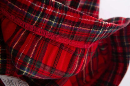 Unisex Couple Red Plaid Loose Long Sleeves Flannel Pajamas Set - ChoreGirl