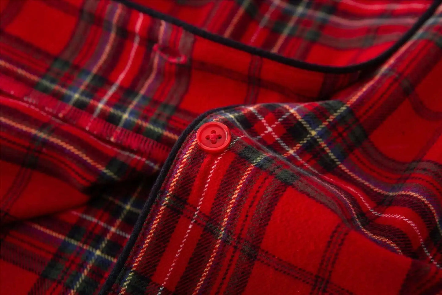 Unisex Couple Red Plaid Loose Long Sleeves Flannel Pajamas Set - ChoreGirl