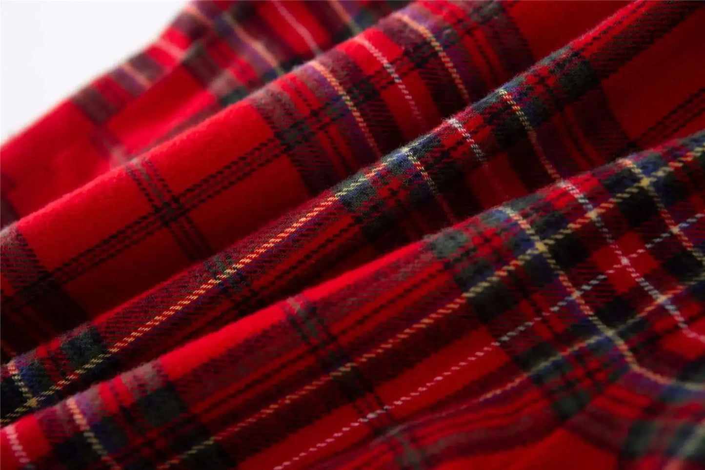 Unisex Couple Red Plaid Loose Long Sleeves Flannel Pajamas Set - ChoreGirl