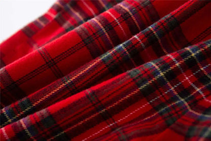 Unisex Couple Red Plaid Loose Long Sleeves Flannel Pajamas Set - ChoreGirl