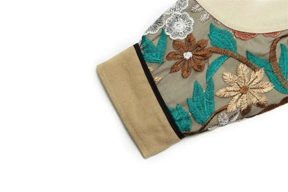 Unisex Loose Fit Shirt Style Jacket Whit Embroidered Flowers - ChoreGirl