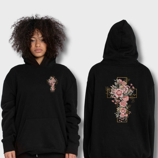 Custom Unisex Blooming Flower Cross Heavy Blend Hoodie | PERSONALIZED - ChoreGirl
