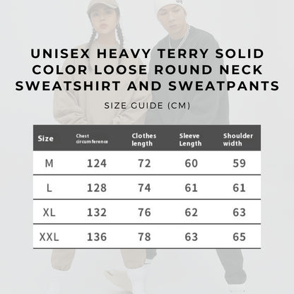 Unisex Heavy Terry Solid Color Loose Round Neck Sweatshirt and Sweatpants - ChoreGirl