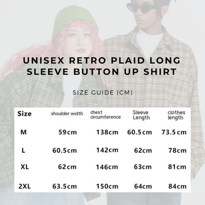 Unisex Retro Plaid Long Sleeve Button Up Shirt - ChoreGirl