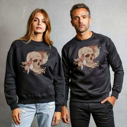 Custom Unisex Vintage Skull and Flower Heavy Blend Crewneck Sweatshirt | PERSONALIZED - ChoreGirl
