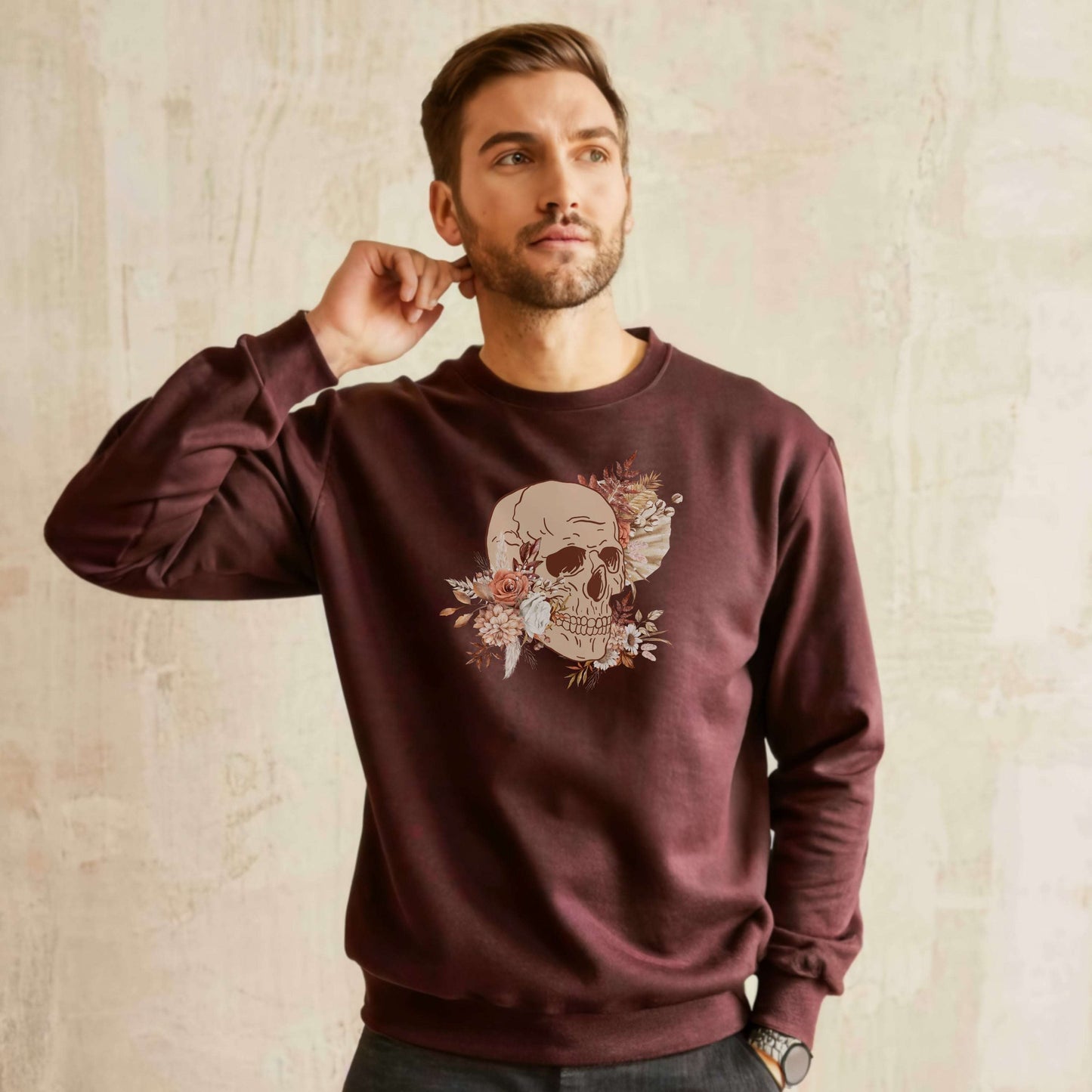 Custom Unisex Vintage Skull and Flower Heavy Blend Crewneck Sweatshirt | PERSONALIZED - ChoreGirl