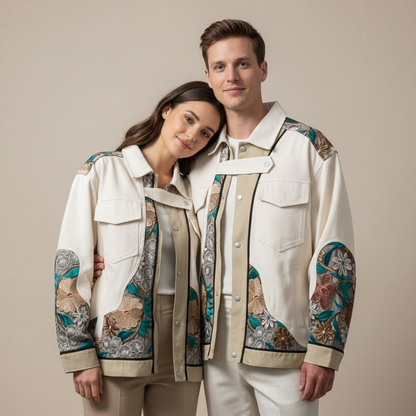 Elegant Embroidered Flowers Loose Fit Shirt Style Jacket - Unisex