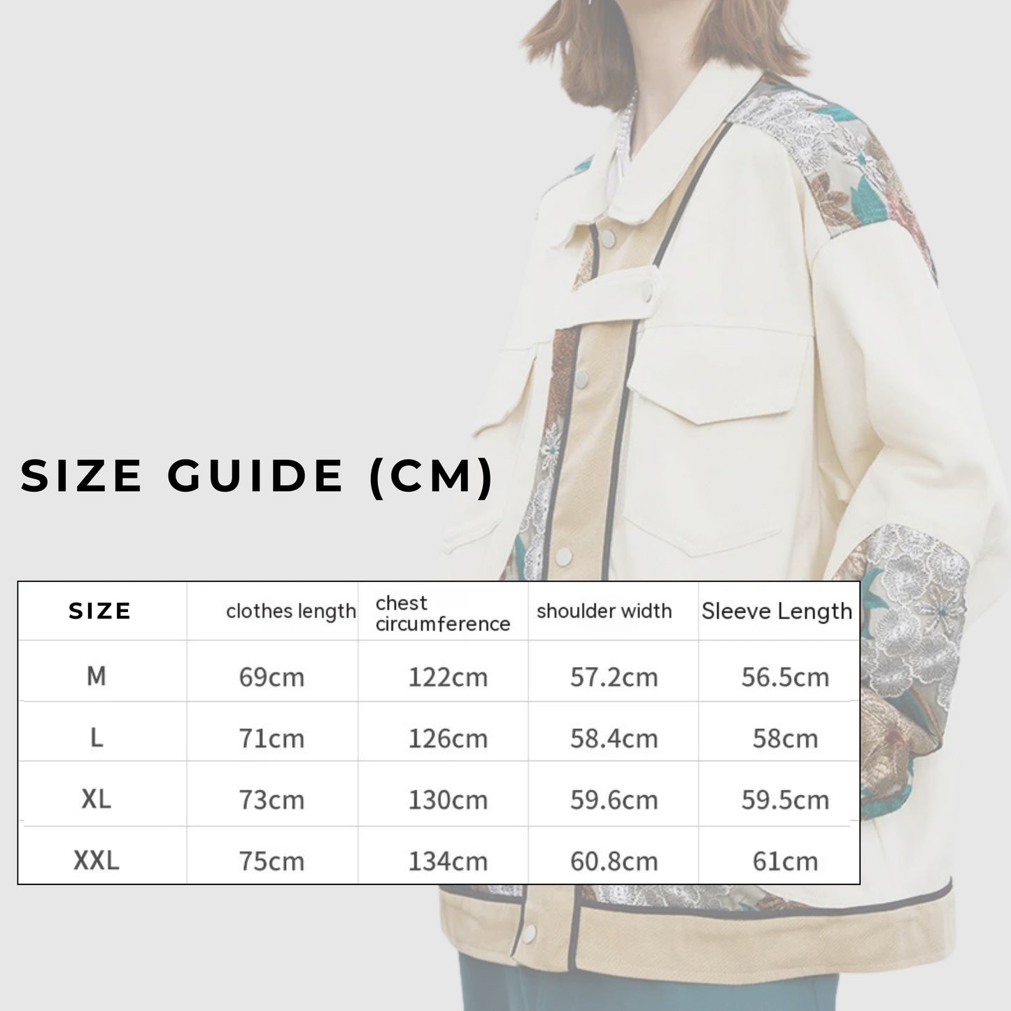 Unisex Loose Fit Shirt Style Jacket Whit Embroidered Flowers - ChoreGirl