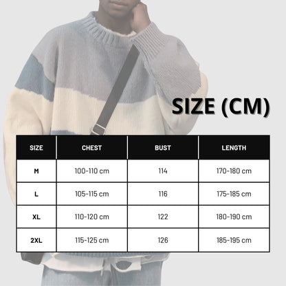 Unisex Patchwork Sweater - Color Block Striped Knit Pullover